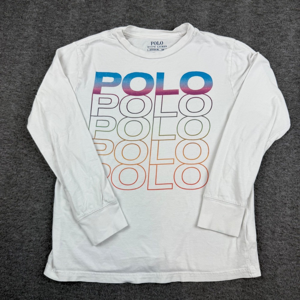 Polo Ralph Lauren Long Sleeve T-Shirt Kids Size 8 White Rainbow Graphic Tee